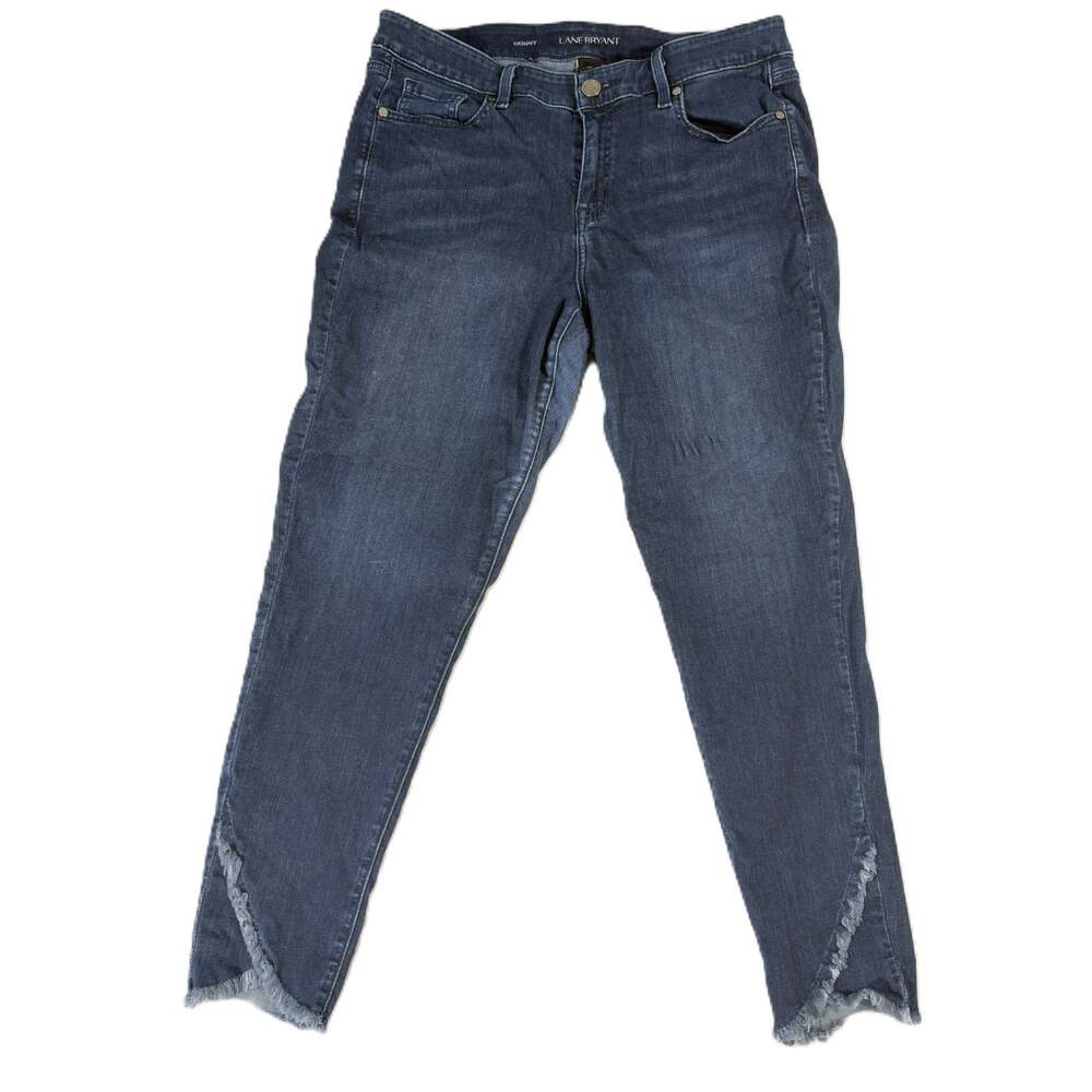 Lane Bryant Womens 16R Skinny Jeans Blue Distressed Frayed Hem Stretch Denim
